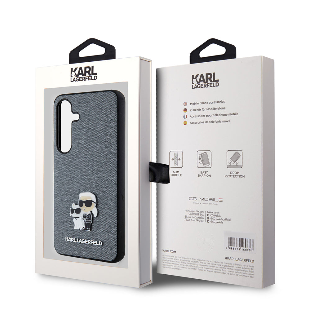 Futrola za Samsung Galaxy S24 S921, Karl Lagerfeld, Saffiano Karl & Choupette Metal, Siva