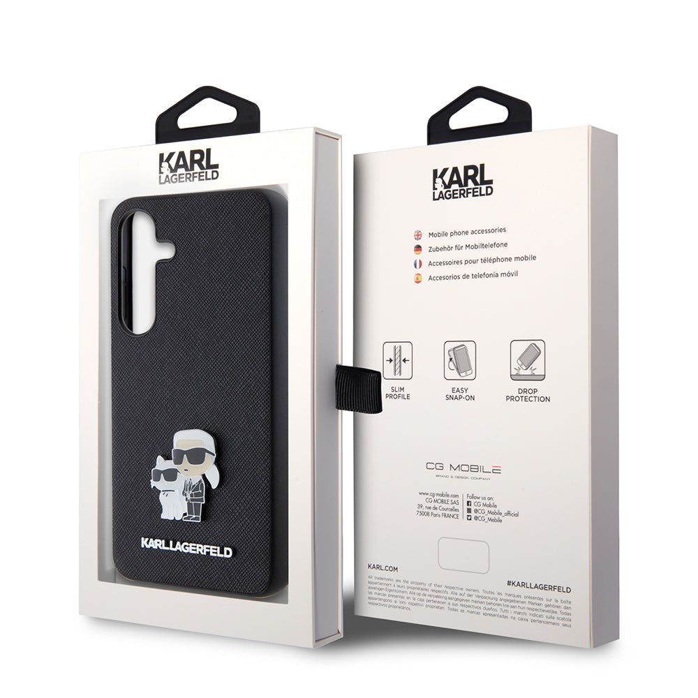 Futrola za Samsung Galaxy S24 S921, Karl Lagerfeld, Saffiano Karl & Choupette Metal, Crna