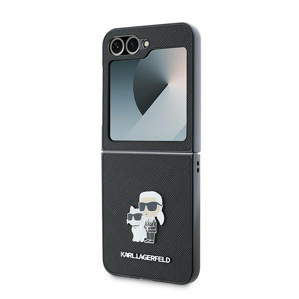Futrola za Samsung Galaxy Z Flip7 FE F761 / Z Flip6 F741, Karl Lagerfeld, Saffiano Karl & Choupette Metal, Crna