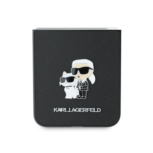 Futrola za Samsung Galaxy Z Flip7 FE F761 / Z Flip6 F741, Karl Lagerfeld, Saffiano Karl & Choupette Metal, Crna