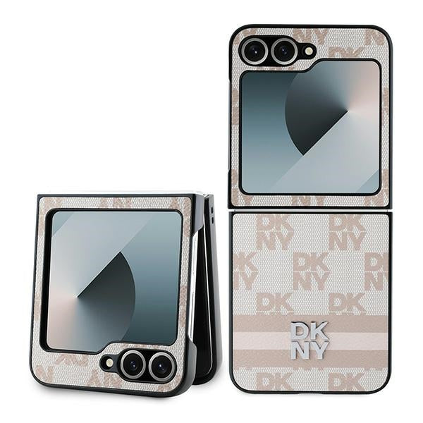 Futrola za Samsung Galaxy Z Flip7 FE F761 / Z Flip6 F741, DKNY, Štampani prugasti šahovski uzorak, Roze