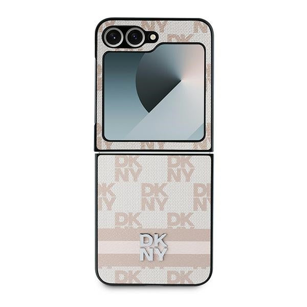Futrola za Samsung Galaxy Z Flip7 FE F761 / Z Flip6 F741, DKNY, Štampani prugasti šahovski uzorak, Roze