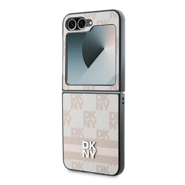 Futrola za Samsung Galaxy Z Flip7 FE F761 / Z Flip6 F741, DKNY, Štampani prugasti šahovski uzorak, Roze