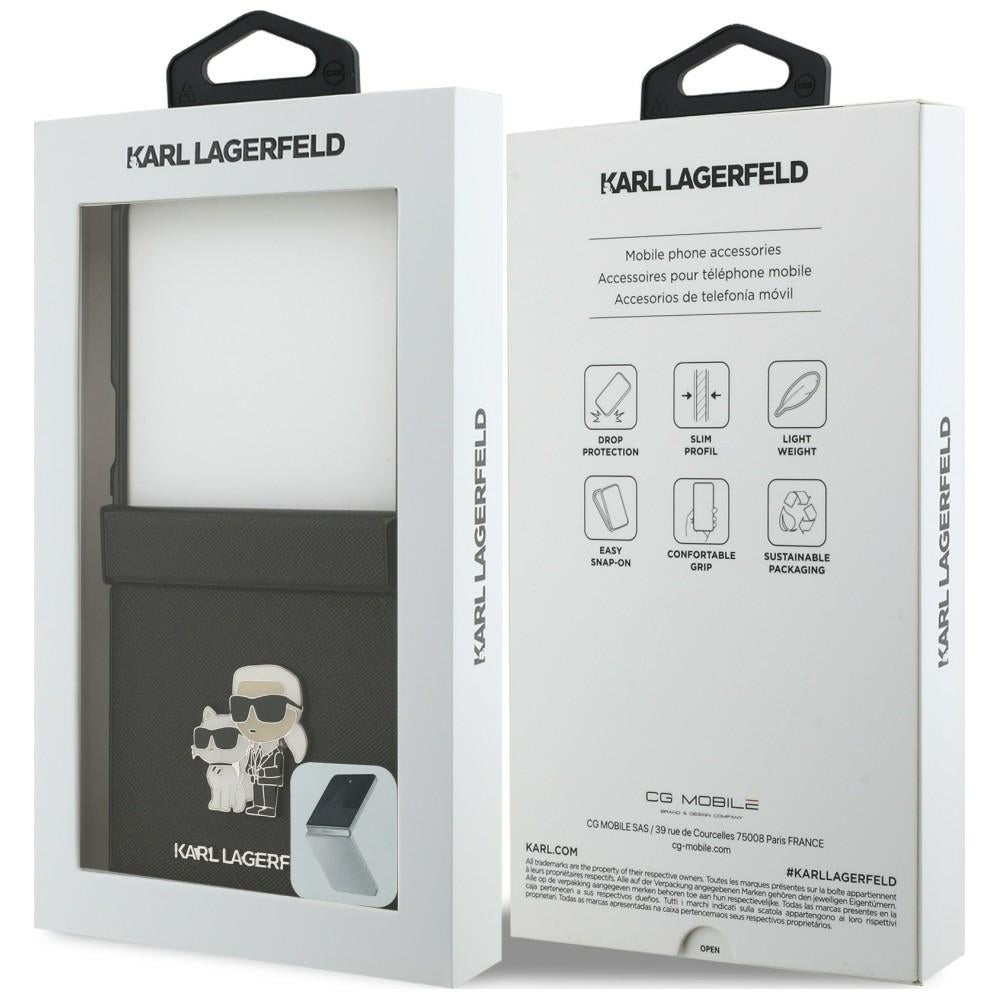 Futrola za Samsung Galaxy Z Flip8 F776, Karl Lagerfeld, Saffiano Karl & Choupette Metal Pin, Crna