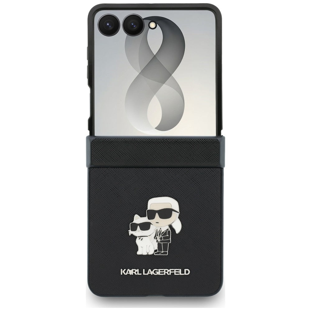 Futrola za Samsung Galaxy Z Flip8 F776, Karl Lagerfeld, Saffiano Karl & Choupette Metal Pin, Crna