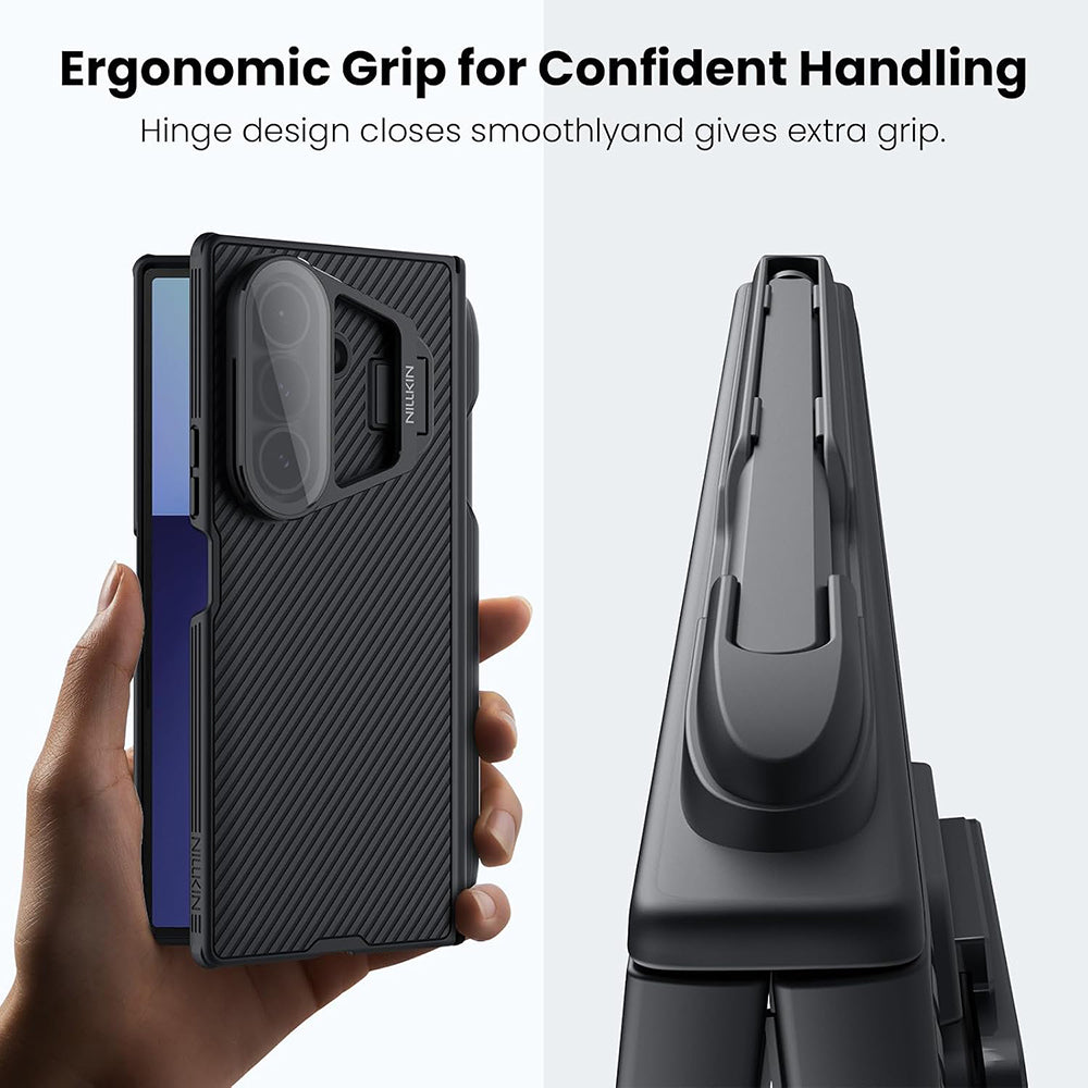 Futrola za Samsung Galaxy Z Fold7 F966, Nillkin, CamShield Prop sa providnim poklopcem za sočivo i držačem za S-Pen, Crna