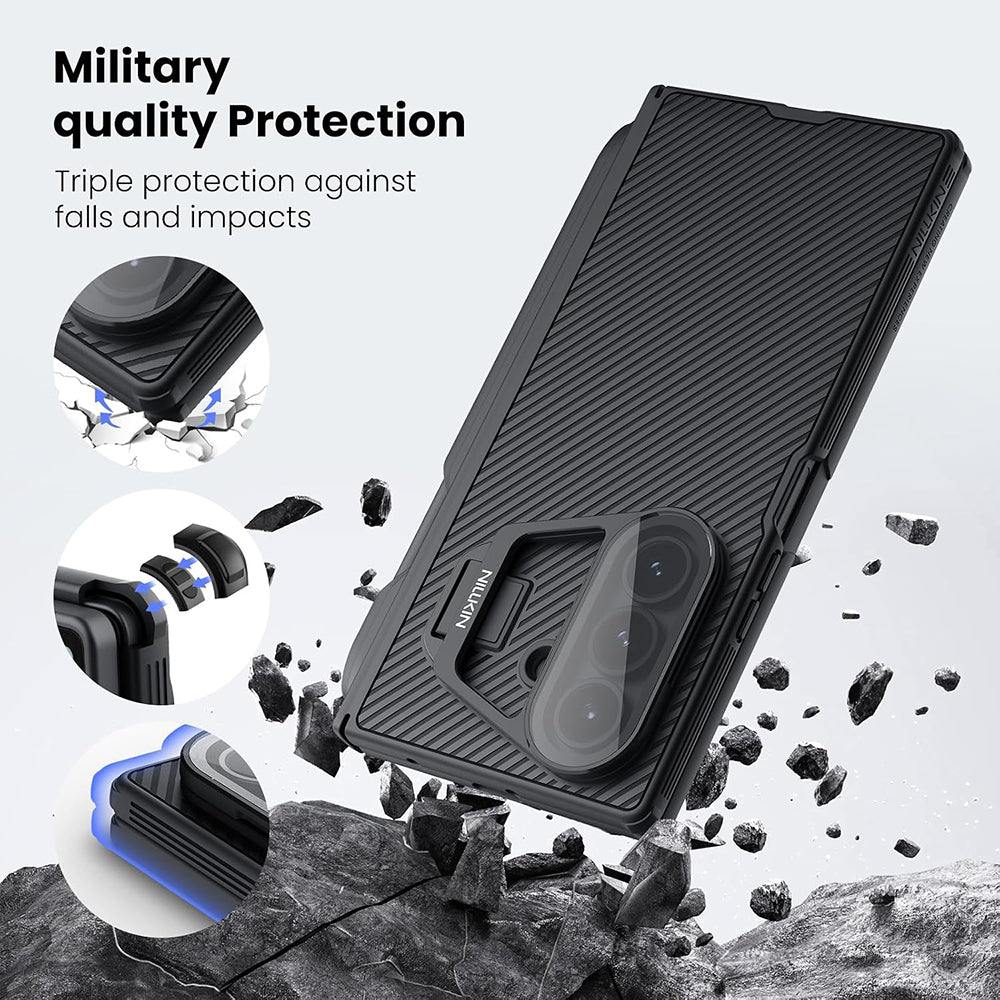 Futrola za Samsung Galaxy Z Fold7 F966, Nillkin, CamShield Prop sa providnim poklopcem za sočivo i držačem za S-Pen, Crna