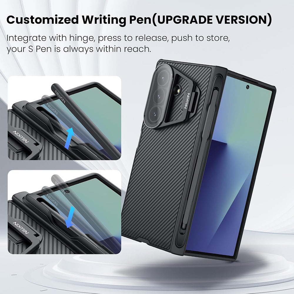 Futrola za Samsung Galaxy Z Fold7 F966, Nillkin, CamShield Prop sa providnim poklopcem za sočivo i držačem za S-Pen, Crna