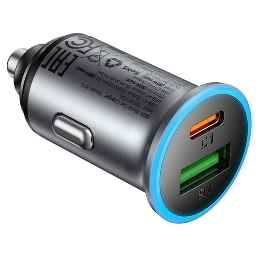 Auto punjač Acefast B15, 65W, 3.25A, 1 X USB-A - 1 x USB-C, Sivi