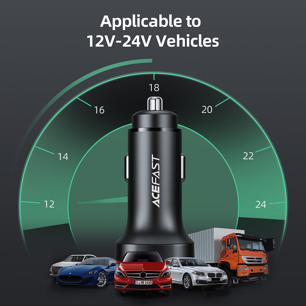 Auto punjač Acefast B2, 72W, 3A, 2 x USB-C, Crni