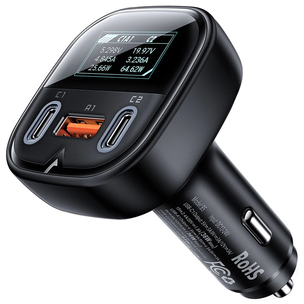 Auto punjač Acefast B5 Display, 101W, 5A, 1 x USB-A - 2 x USB-C, Crni