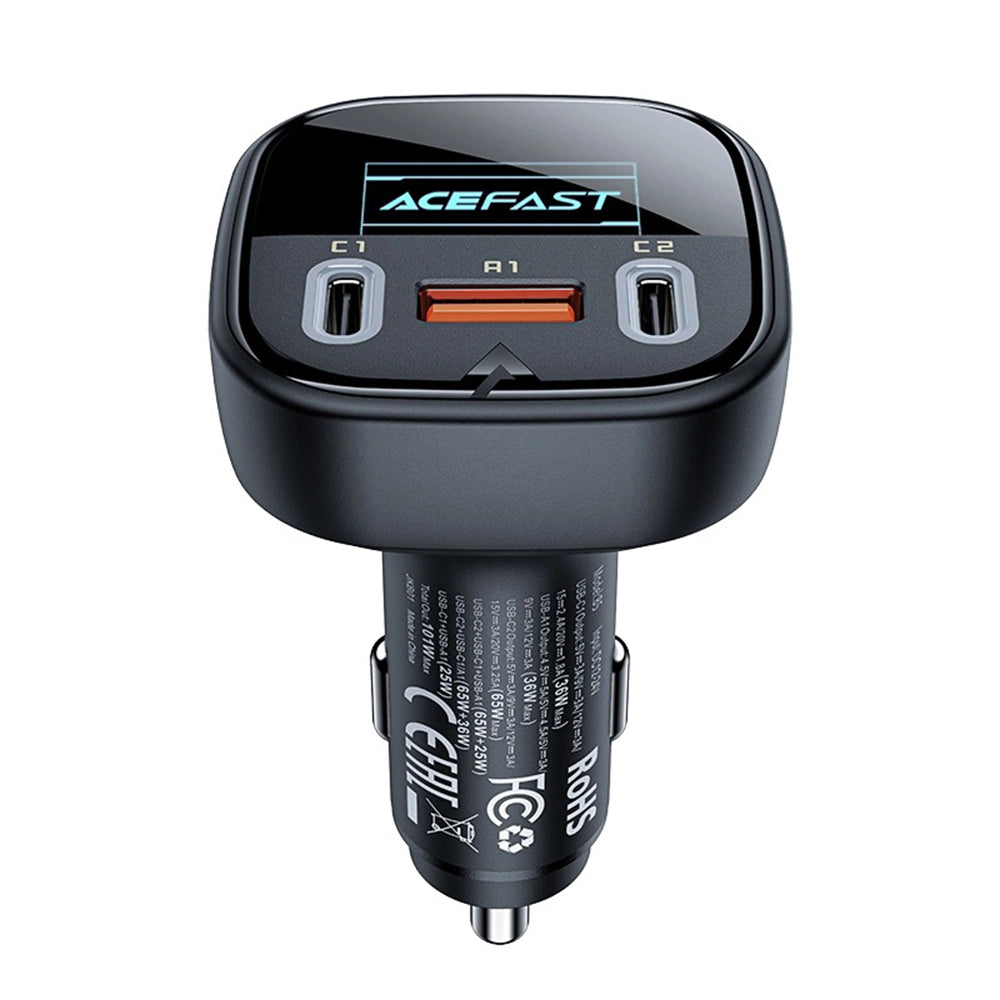 Auto punjač Acefast B5 Display, 101W, 5A, 1 x USB-A - 2 x USB-C, Crni