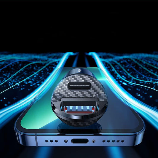 Auto punjač Ainope, 30W, 5A, 1 x USB-A - 1 x USB-C, Crni