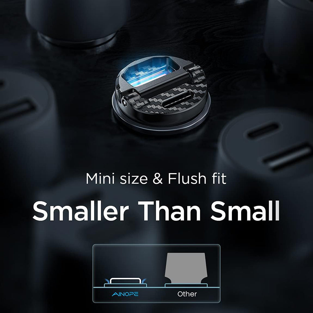 Auto punjač Ainope, 30W, 5A, 1 x USB-A - 1 x USB-C, Crni