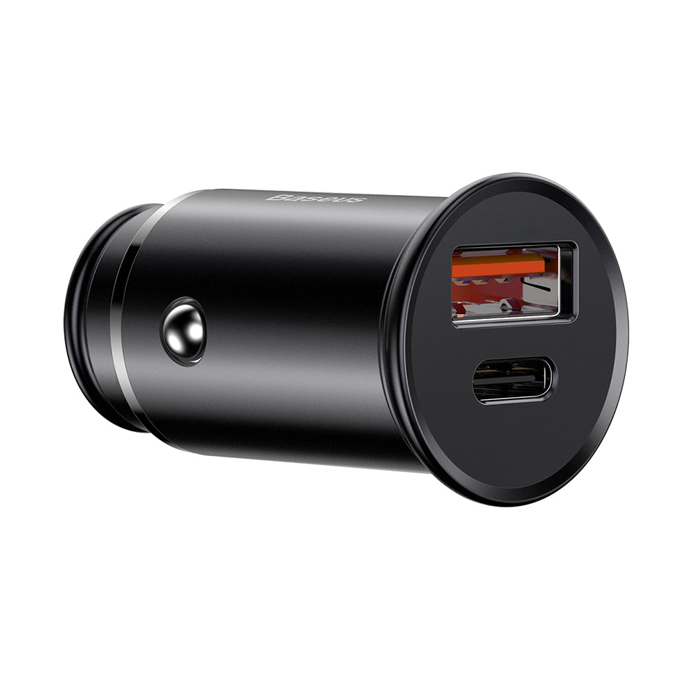 Auto punjač Baseus Circular Metal, 30W, 5A, 1 x USB-A - 1 x USB-C, Crni