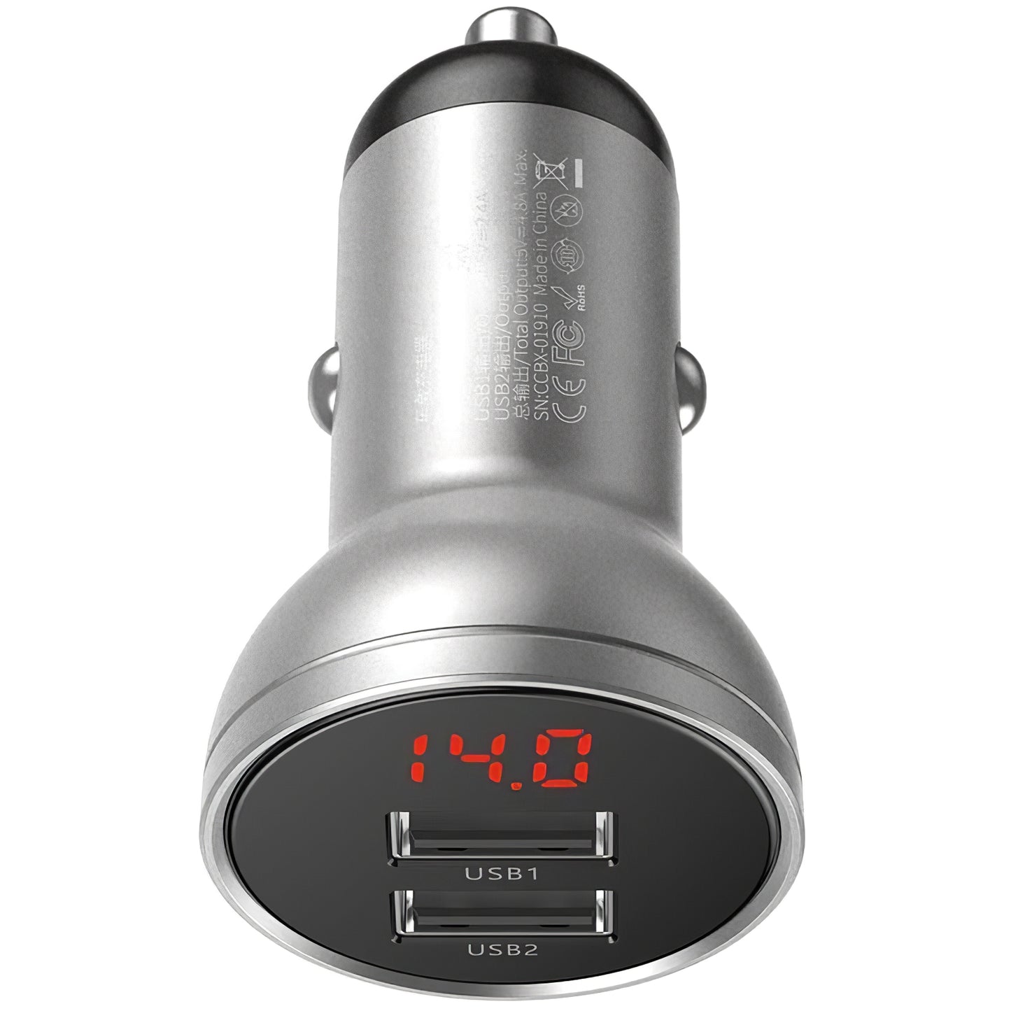 Auto punjač Baseus Digital Display, 24W, 2.4A, 2 x USB-A, Srebrni CCBX-0S