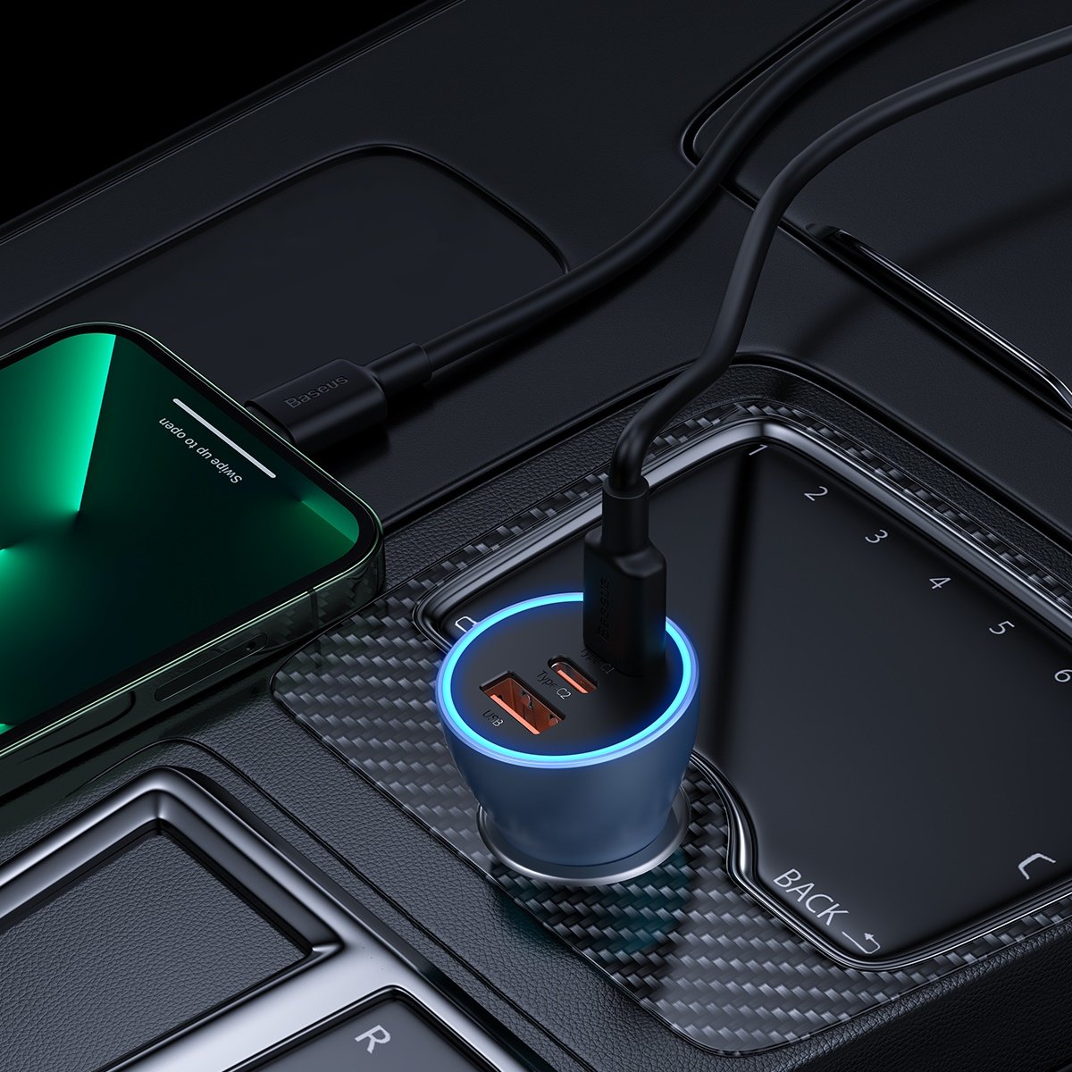 Auto punjač Baseus Golden Contactor Pro, 65W, 3A, 1 x USB-A - 2 x USB-C, Plavi CGJP010003