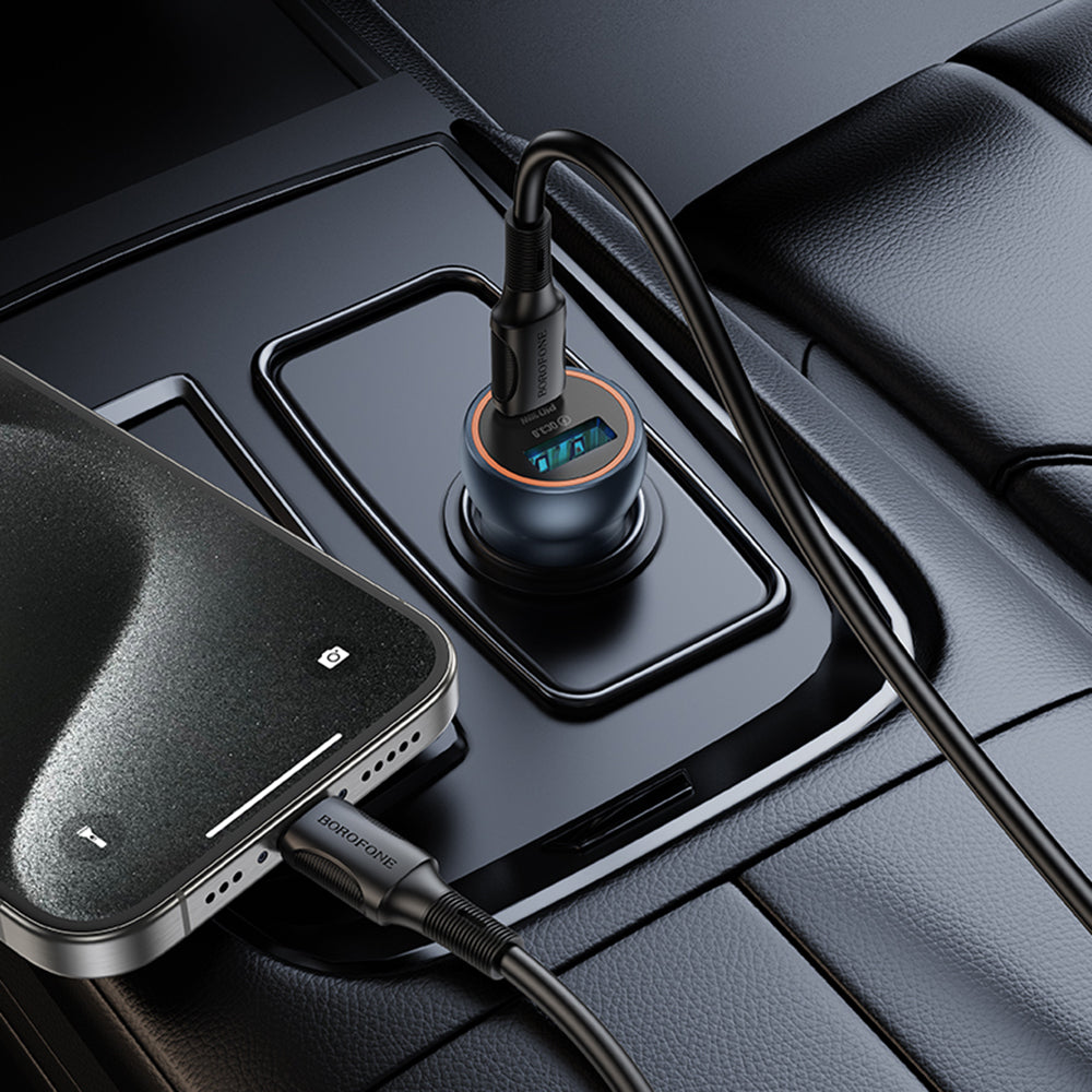 Auto punjač Borofone BZ32A Fresh, 30W, 3A, 1 x USB-A - 1 x USB-C, Sivi