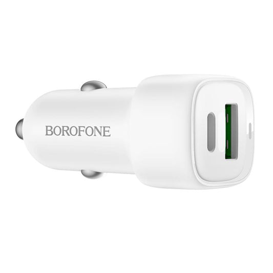 Auto punjač Borofone BZ34B Cloud, 20W, 3A, 1 x USB-A - 1 x USB-C, Beli