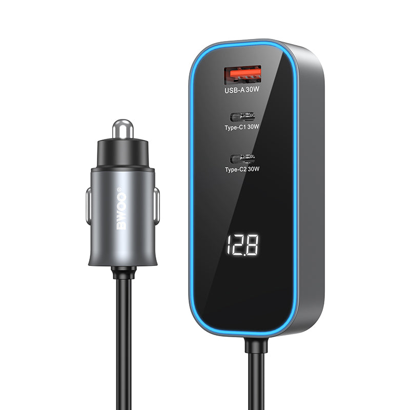 Auto punjač BWOO CC107 Display, 120W, 3A, 2 x USB-A - 2 x USB-C, Crni