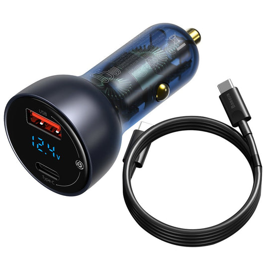 Auto punjač sa USB-C kablom Baseus Digital Display, 65W, 5A, 1 x USB-A - 1 x USB-C, Crni TZCCKX-0G