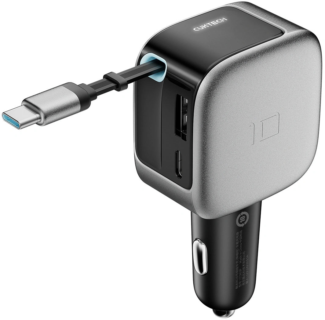 Auto punjač sa USB-C kablom Cuktech CC903P Display, 100W, 5A, 1 x USB-A - 1 x USB-C, Siva
