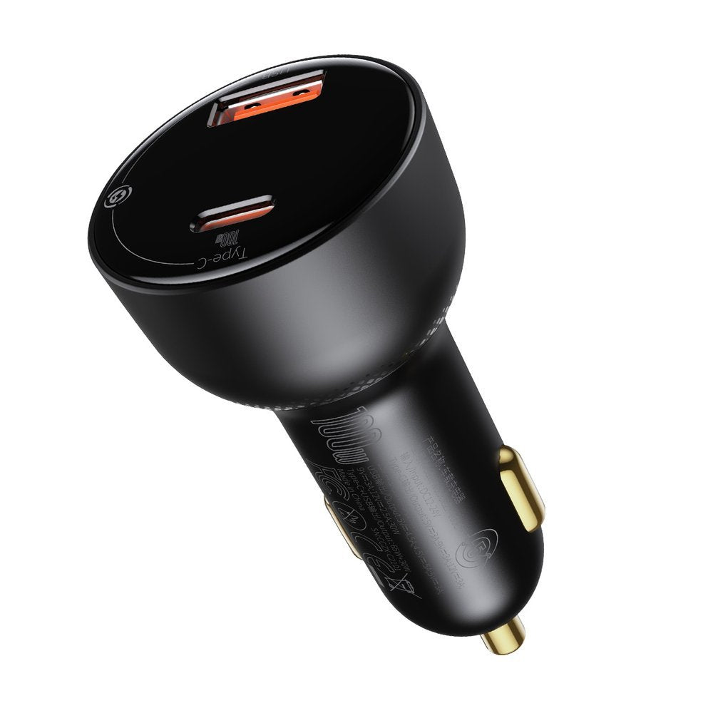 Auto punjač sa USB-C kablom Baseus Superme, 100W, 5A, 1 x USB-A - 1 x USB-C, Crni TZCCZX-01