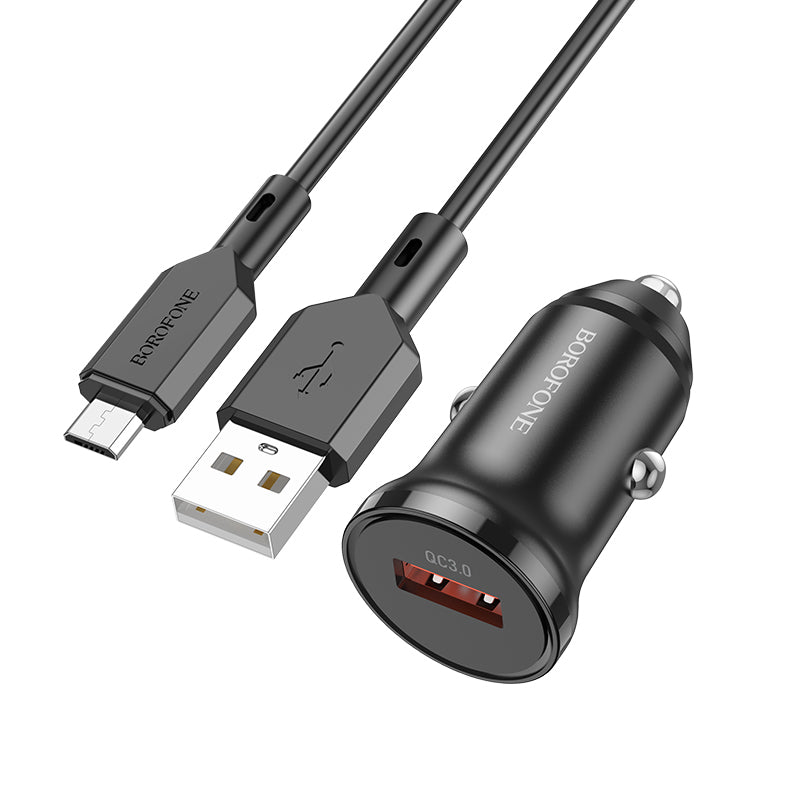 Auto punjač sa microUSB kablom Borofone BZ18, 18W, 3A, 1 x USB-A, Crni