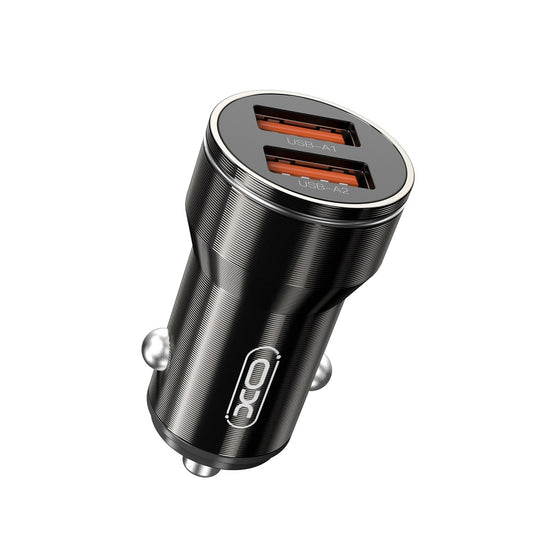 Auto punjač sa USB-C kablom XO Design CC48, 12W, 2.4A, 2 x USB-A, Sivi