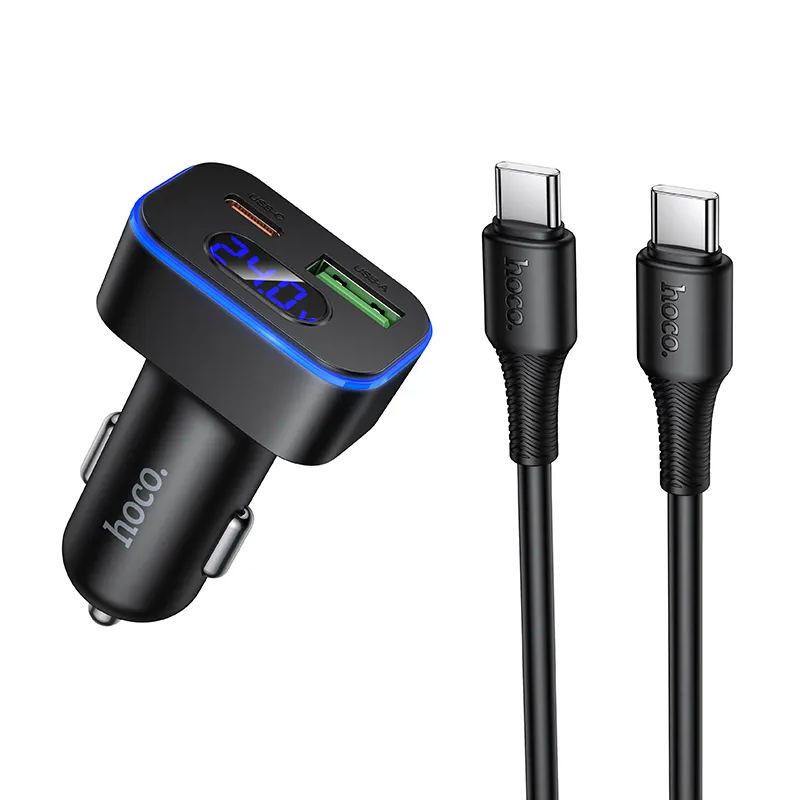 Auto punjač sa USB-C kablom HOCO Z63B Display, 48W, 3A, 1 x USB-A - 1 x USB-C, Crni