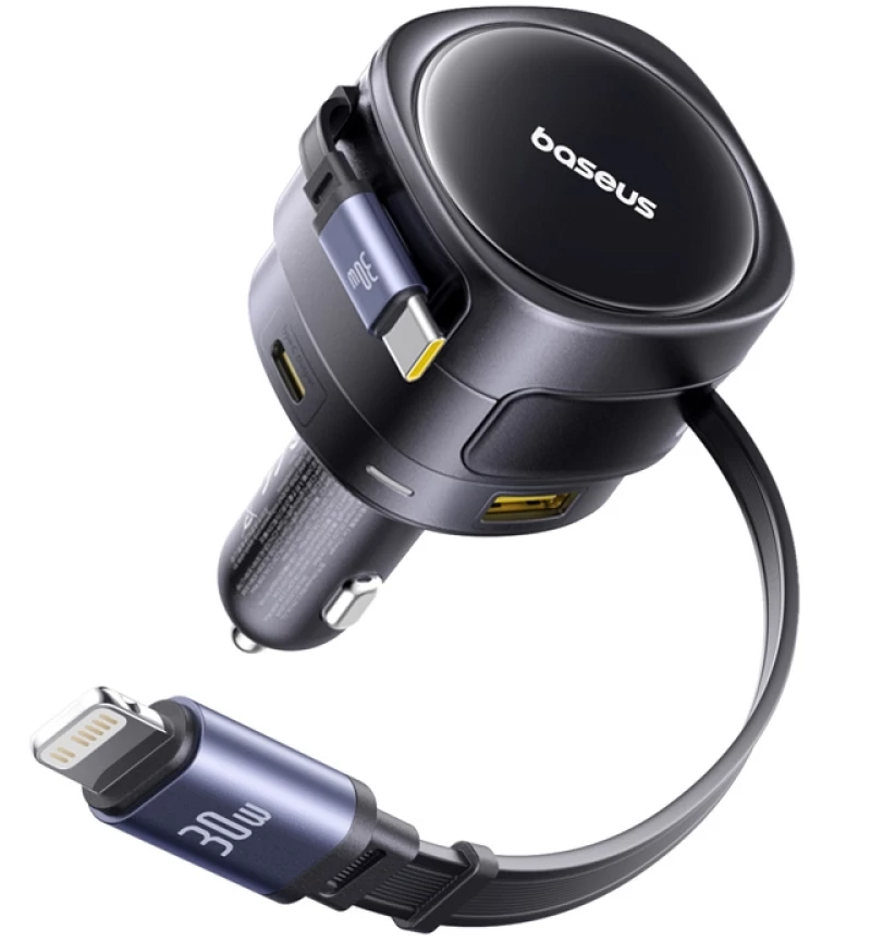 Auto punjač sa USB-C / Lightning kablom Baseus Enjoyment Max, 90 W, 1 x USB-A - 1 x USB-C, crni C00035507121-02
