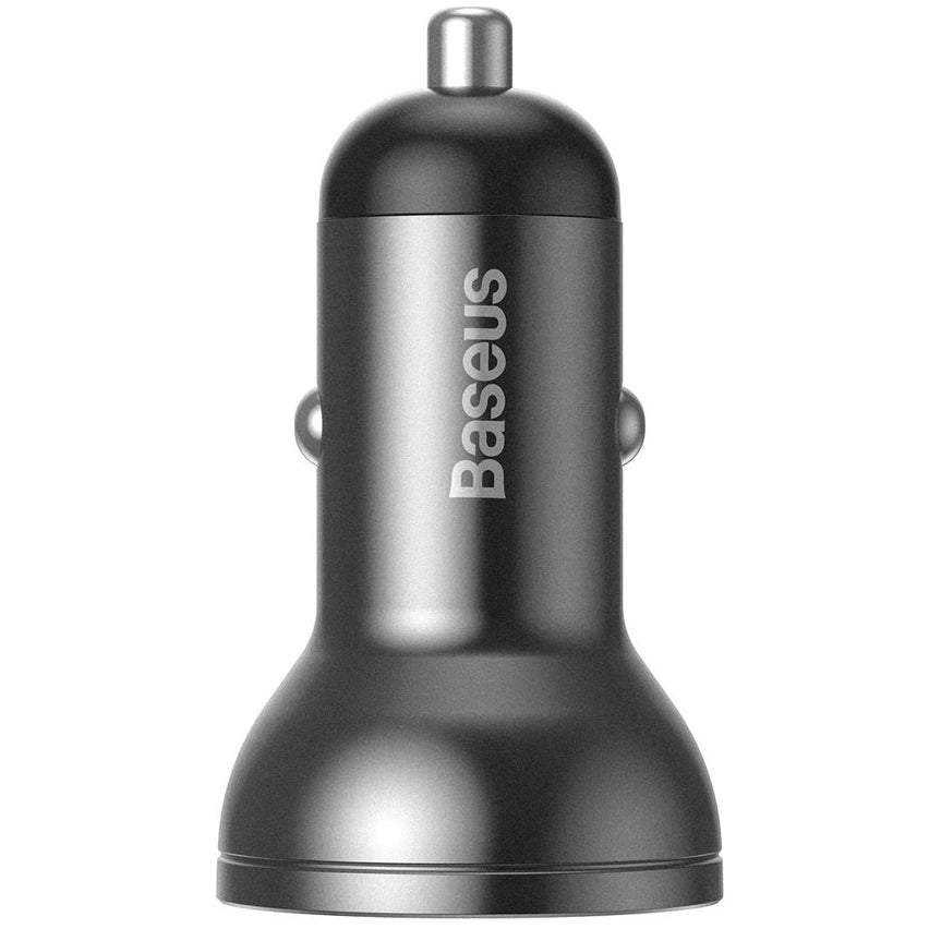 Auto punjač sa kablom Lightning - microUSB - USB-C Baseus Digital Display, 24W, 2.4A, 2 x USB-A, Sivi TZCCBX-0G