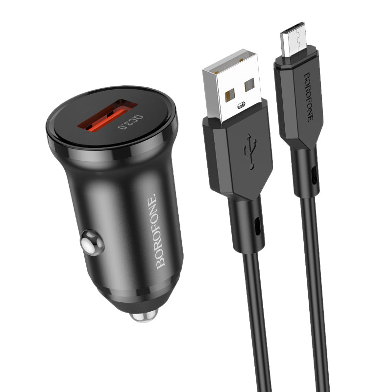 Auto punjač sa microUSB kablom Borofone BZ18, 18W, 3A, 1 x USB-A, Crni