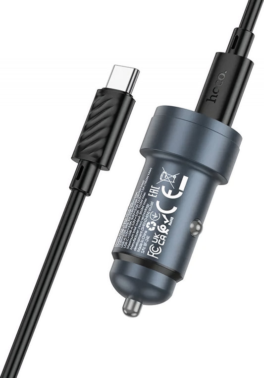 Auto punjač sa USB-C kablom HOCO Z57A, 30W, 3A, 1 x USB-A - 1 x USB-C, Sivi