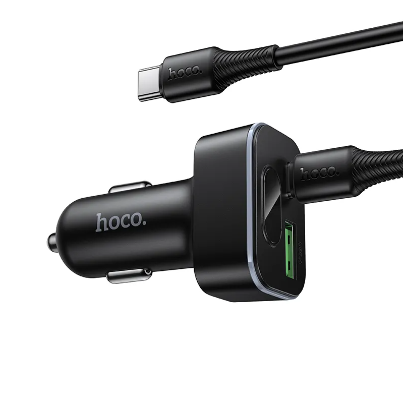 Auto punjač sa USB-C kablom HOCO Z63B Display, 48W, 3A, 1 x USB-A - 1 x USB-C, Crni