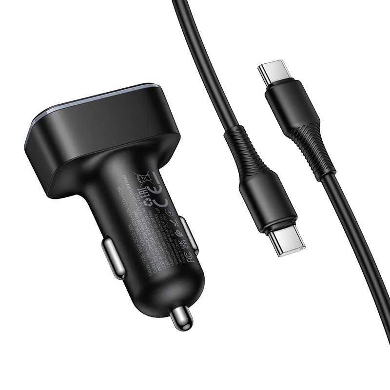 Auto punjač sa USB-C kablom HOCO Z63B Display, 48W, 3A, 1 x USB-A - 1 x USB-C, Crni