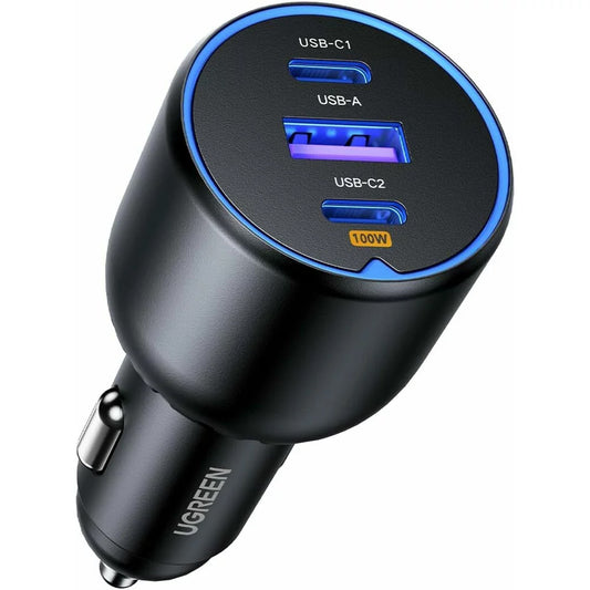 Auto punjač sa USB-C kablom UGREEN CD293, 130W, 5A, 1 x USB-A - 2 x USB-C, Crni