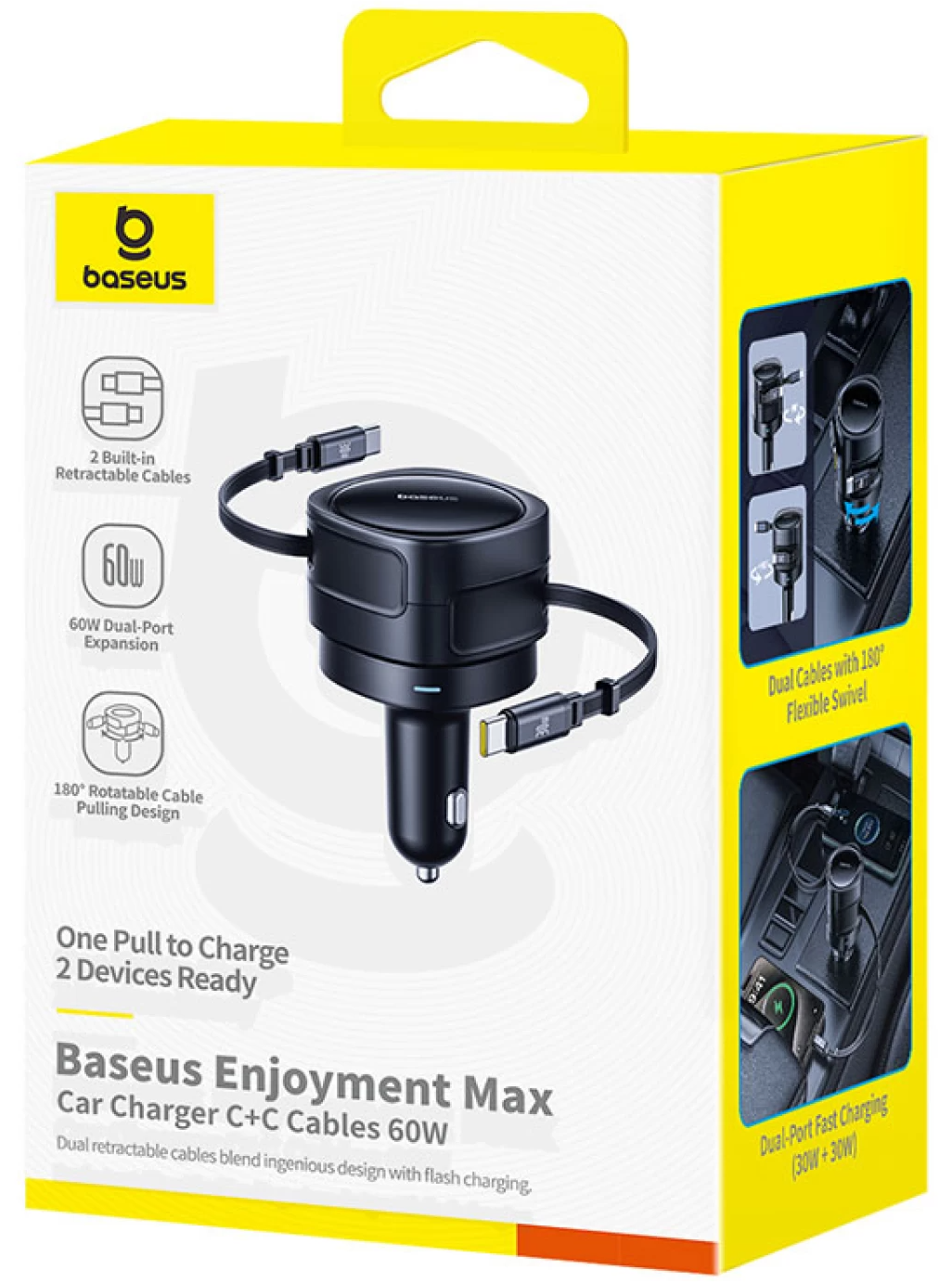 Auto punjač sa USB-C kablom Baseus Enjoyment Max, 60 W, crni C00035507121-01