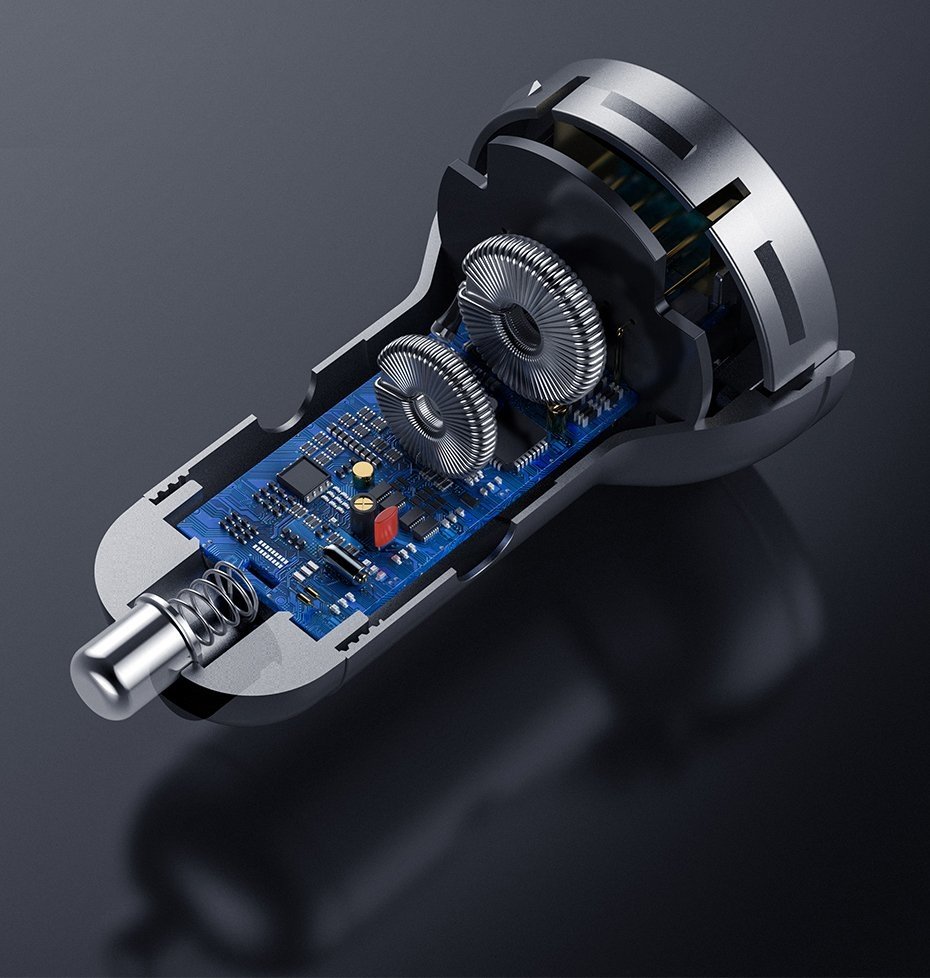 Auto punjač sa kablom Lightning - microUSB - USB-C Baseus Digital Display, 24W, 2.4A, 2 x USB-A, Sivi TZCCBX-0G