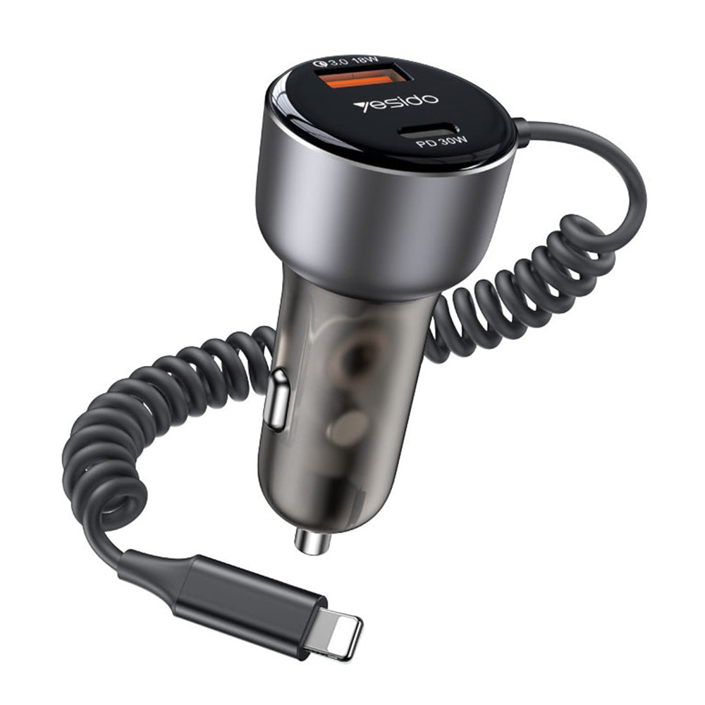 Auto punjač sa Lightning kablom Yesido Y57, 50W, 3A, 1 x USB-A - 1 x USB-C, Crni