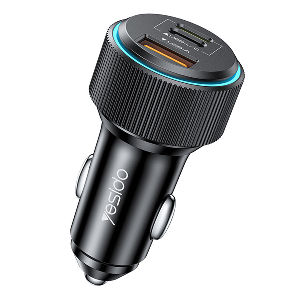 Auto punjač sa Lightning kablom Yesido Y60, 38W, 3A, 1 x USB-A - 2 x USB-C, Crni