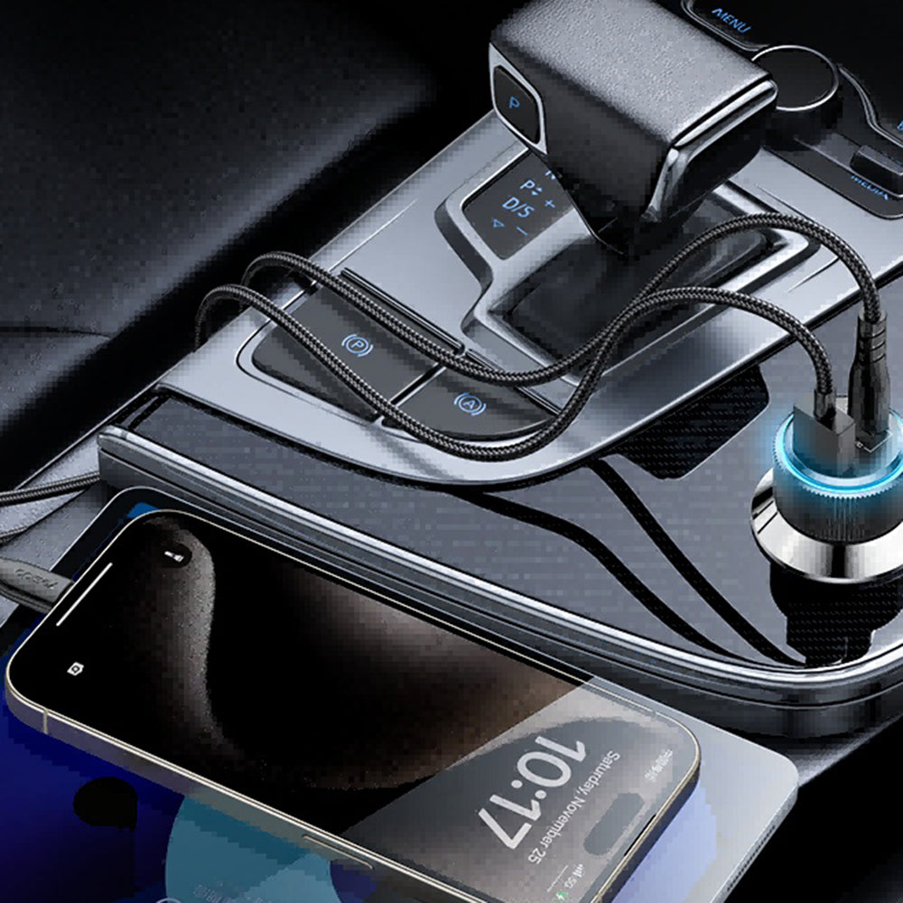Auto punjač sa Lightning kablom Yesido Y60, 38W, 3A, 1 x USB-A - 2 x USB-C, Crni