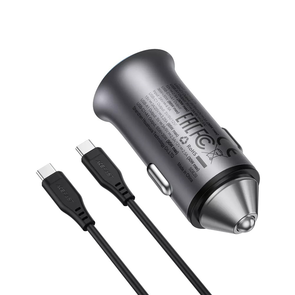 Auto punjač sa USB-C kablom Acefast B16, 95W, 3.25A, 1 x USB-A - 1 x USB-C, Sivi