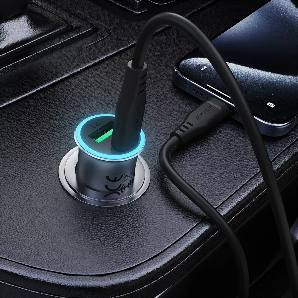 Auto punjač sa USB-C kablom Acefast B16, 95W, 3.25A, 1 x USB-A - 1 x USB-C, Sivi