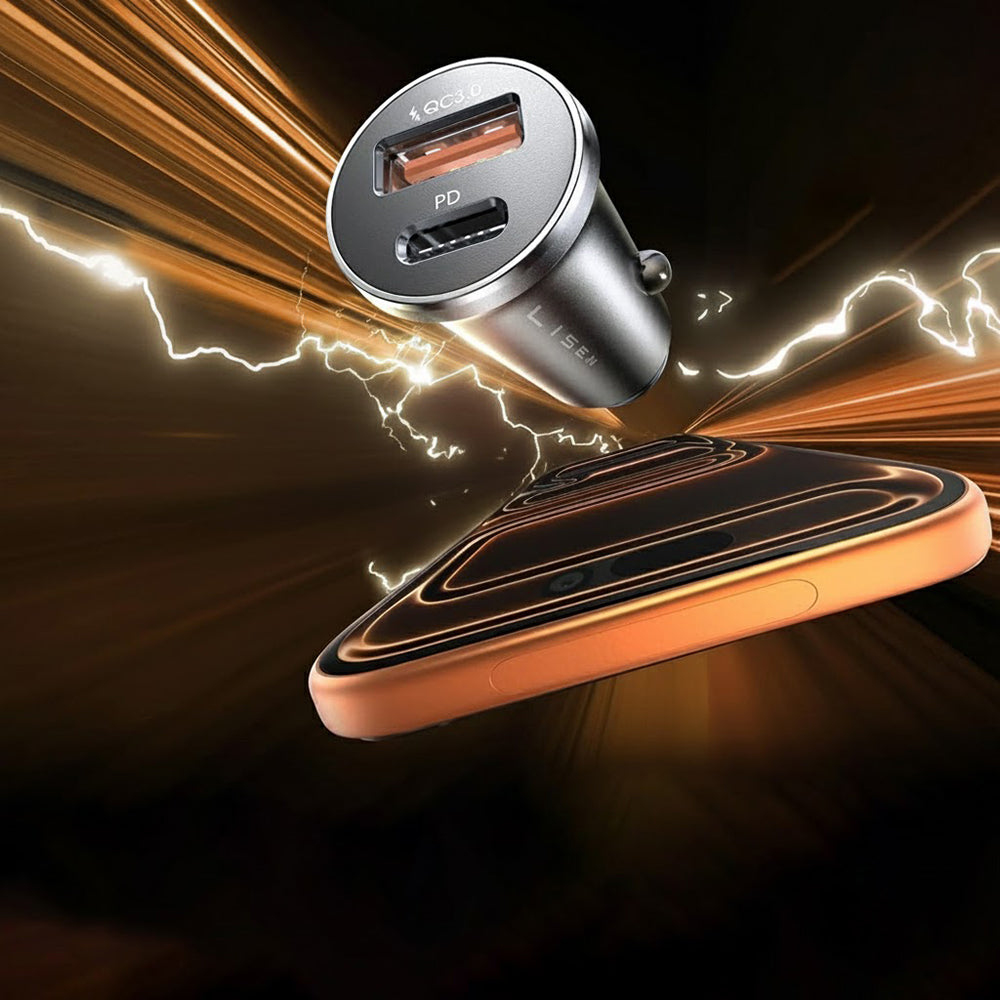 Auto punjač sa USB-C / Lightning kablom Lisen, 48W, 3A, 1 x USB-A - 1 x USB-C, Crni YL0223080035