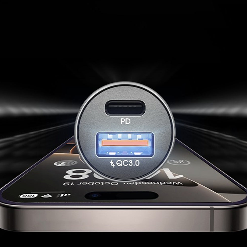 Auto punjač sa USB-C / Lightning kablom Lisen, 48W, 3A, 1 x USB-A - 1 x USB-C, Crni YL0223080035