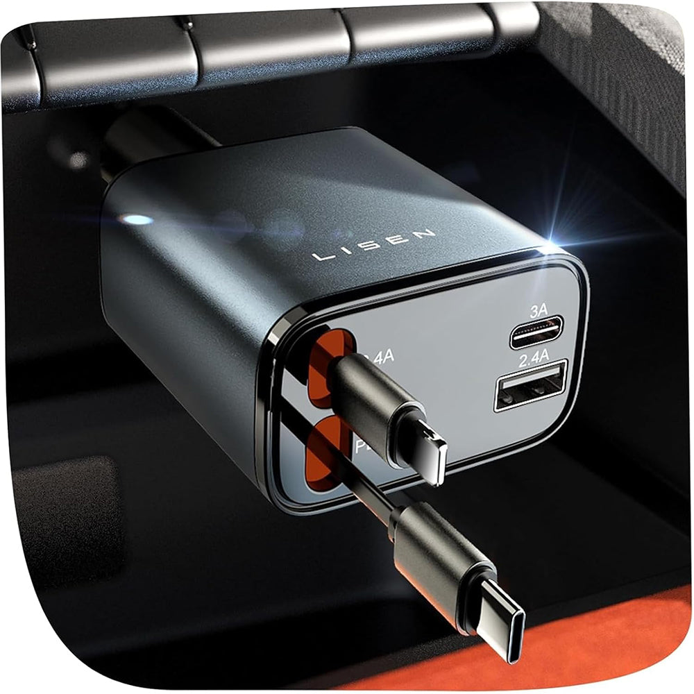 Auto punjač sa USB-C / Lightning kablom Lisen, 69W, 3A, 1 x USB-A - 1 x USB-C, Crni YL0224040031