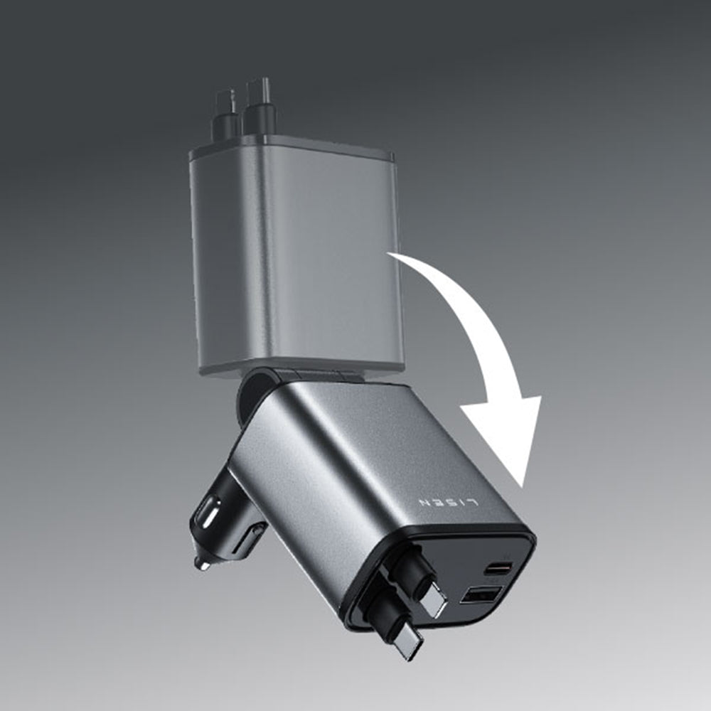 Auto punjač sa USB-C / Lightning kablom Lisen, 69W, 3A, 1 x USB-A - 1 x USB-C, Crni YL0224040031