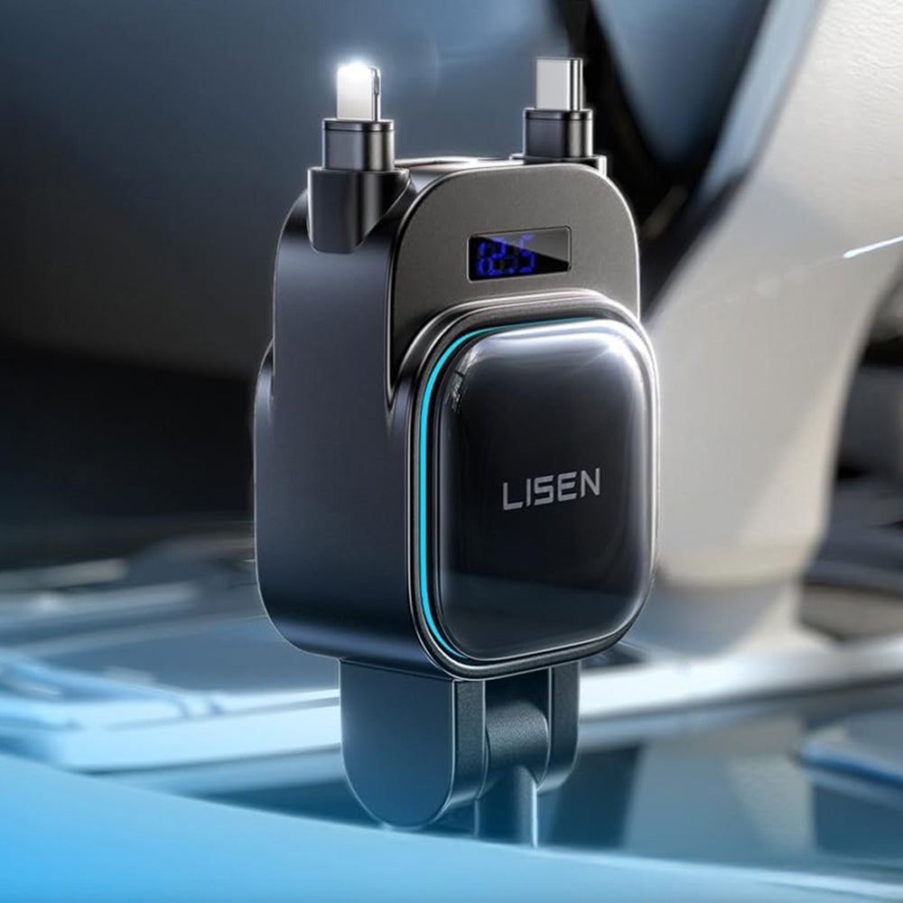 Auto punjač sa USB-C / Lightning kablom Lisen Display, 96W, 3A, 1 x USB-A - 1 x USB-C, Crni YL0224080017