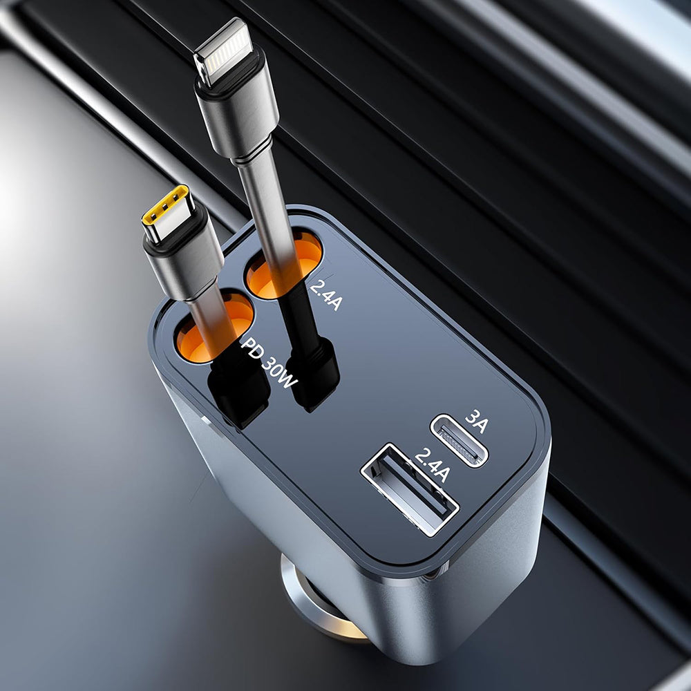 Auto punjač sa USB-C / Lightning kablom Techsuit C1 NanoVoltX, 69W, 3A, 1 x USB-A - 1 x USB-C, Sivi